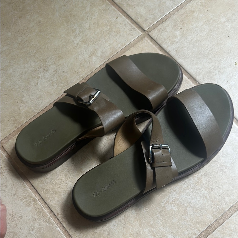 Madewell Olive Green Slide Sandals with Adjustable Buckle